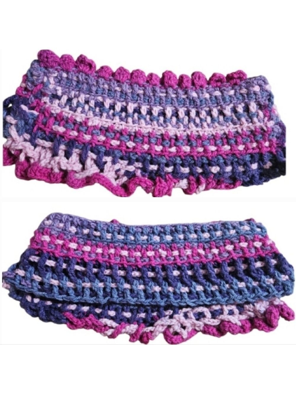 8-way Crochet Scarf Chuncky Cupcakes Blackberry Sorbet Color Winter handmade